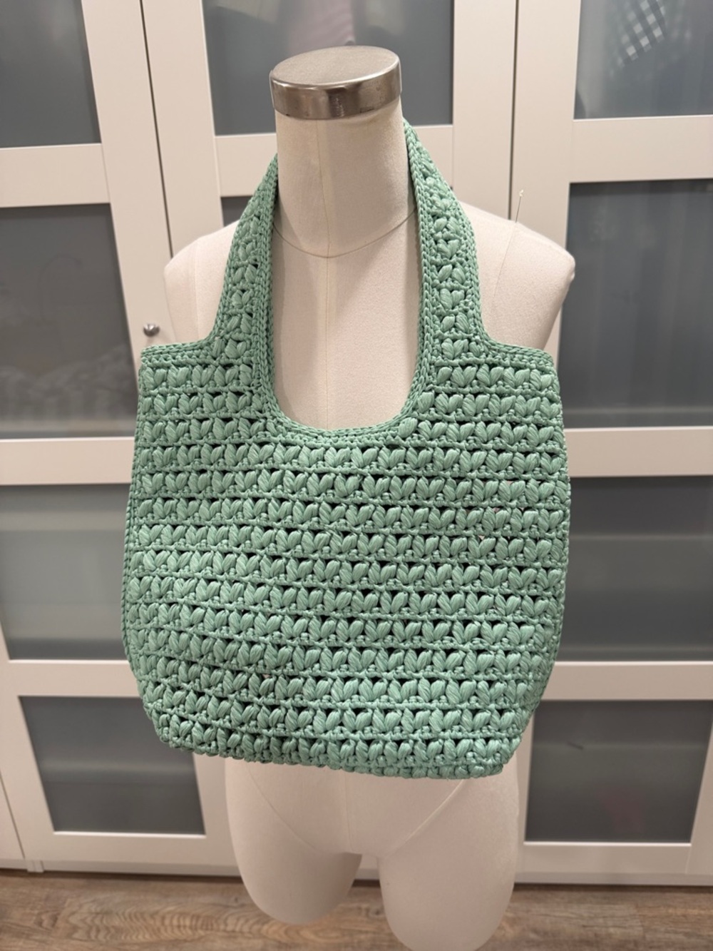 Handwoven Mint Green Crochet Tote Bag - Unbranded